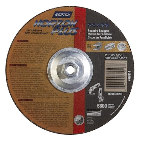 Norton Co Grinding Wheel, Depressed Center, Type 27 - Metal - NorZon Plus, 9 x 1/4 x 5/8-11, Max RPM: 6600 662530-07014